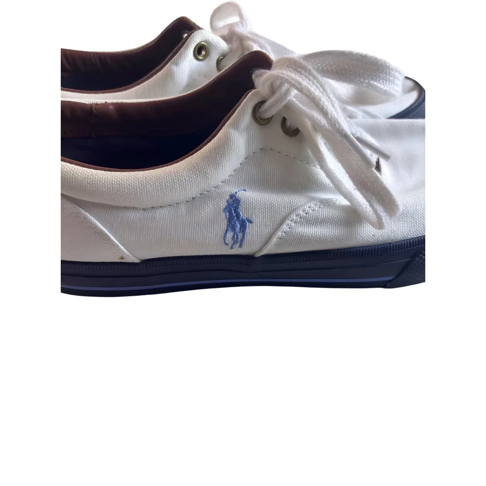 Polo Ralph Lauren Vaughn Mens 9.5D White Canvas Sneakers Navy 11501 Low Top - Picture 4 of 8